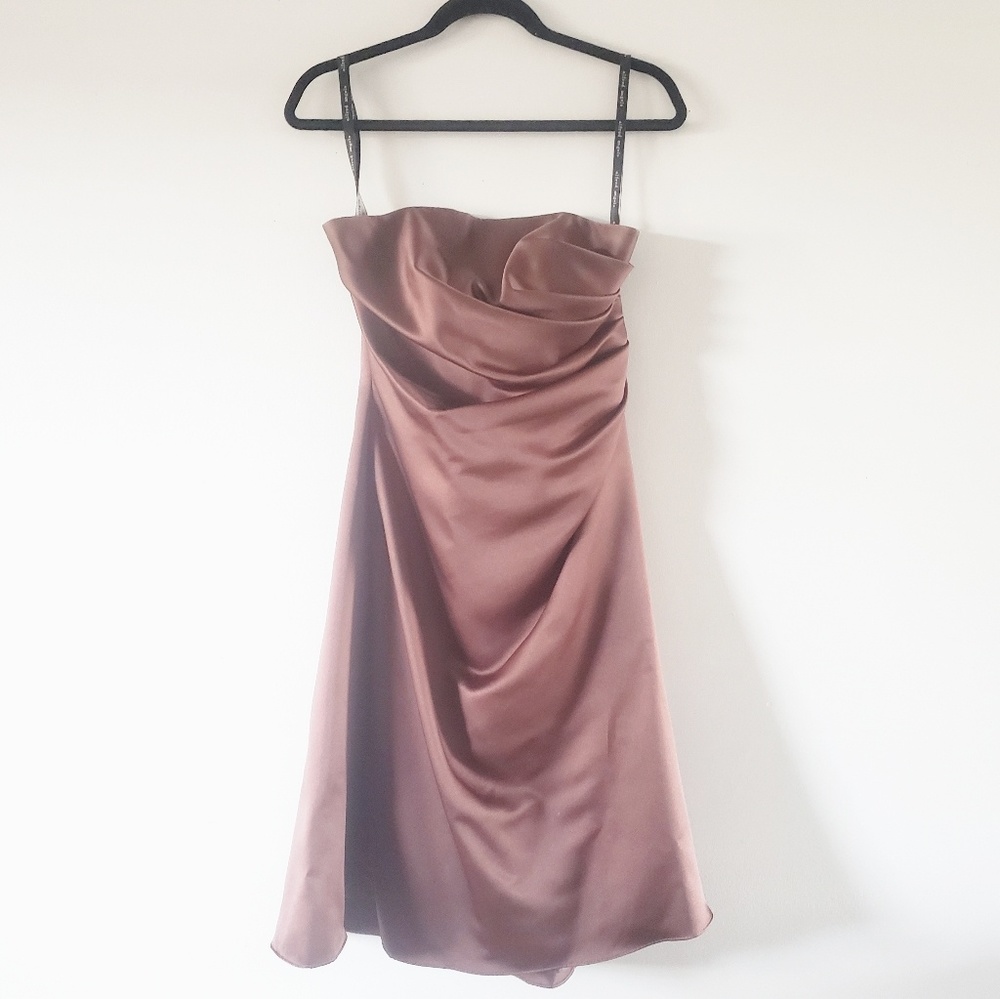 Alfred Angelo Espresso Strapless Midi Formal Dress